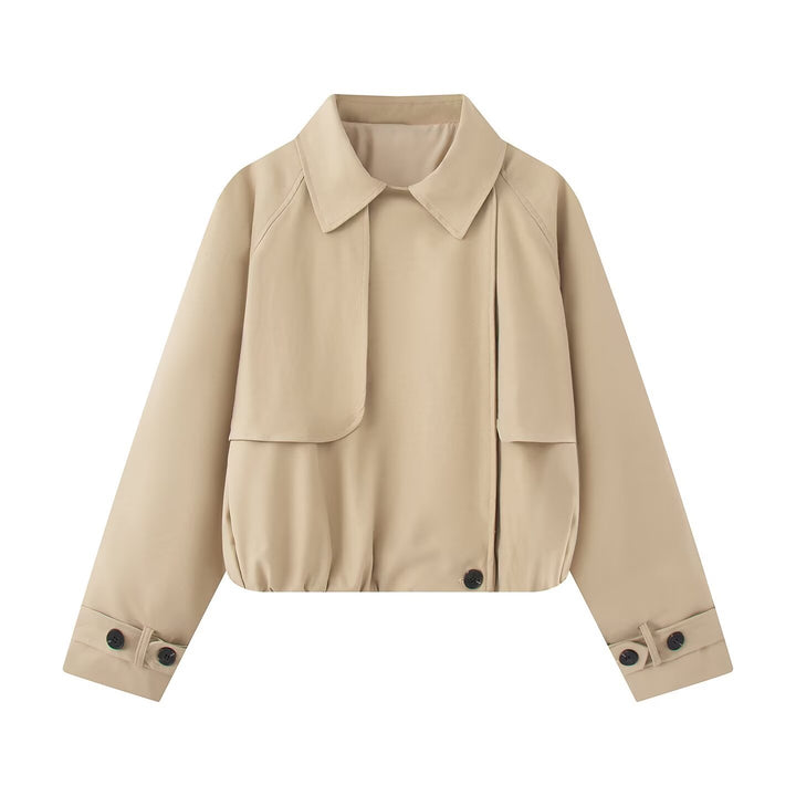 Women's Cropped Short Jacket with Cape Front, Shirt Collar and Adjustable Cuffs Amarae