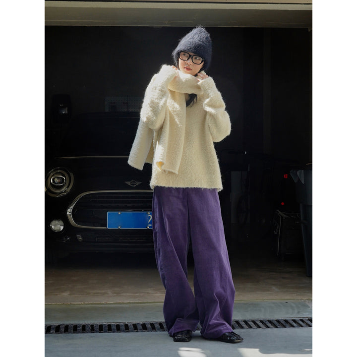 Women High-waisted Cord Velour Palazzo Pants with Wide Leg Amarae