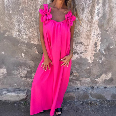 Fluid maxi dress for women with decorative ties at the shoulders Lune London