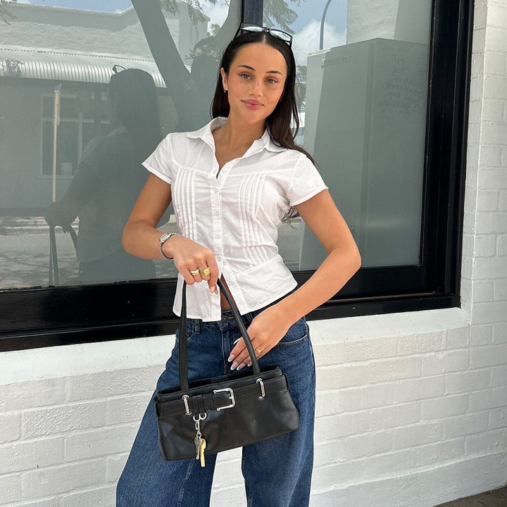 Women's Short Sleeve Blouse with Button Lune London