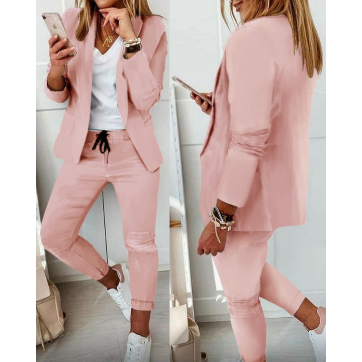Women's Two-Piece Stretch Jersey Blazer Set with Drawstring Jogging Pants Amarae
