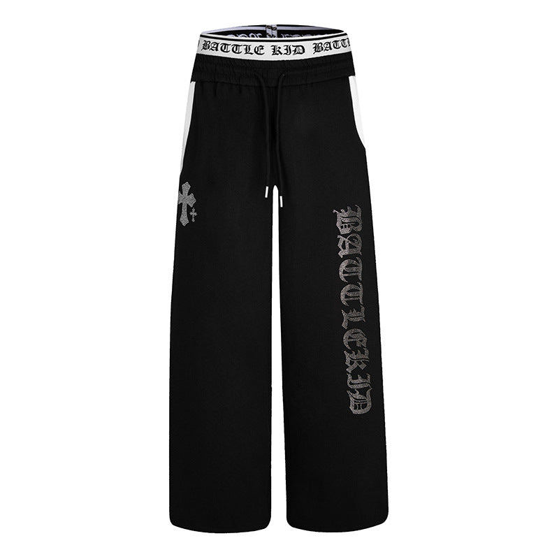 Women's wide lounge jogging pants with high logo waistband, gothic print and drawstring Amarae