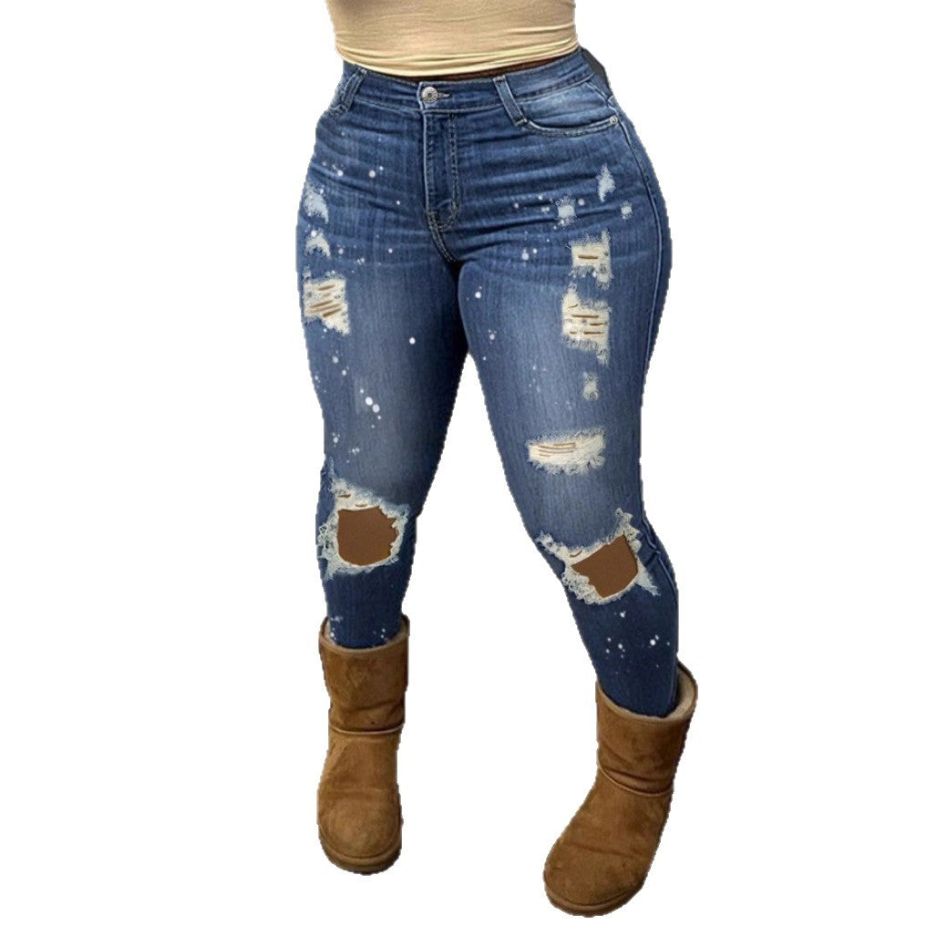 Women High-waisted ripped Skinny Jeans with Sculpting effect and color splashes Amarae