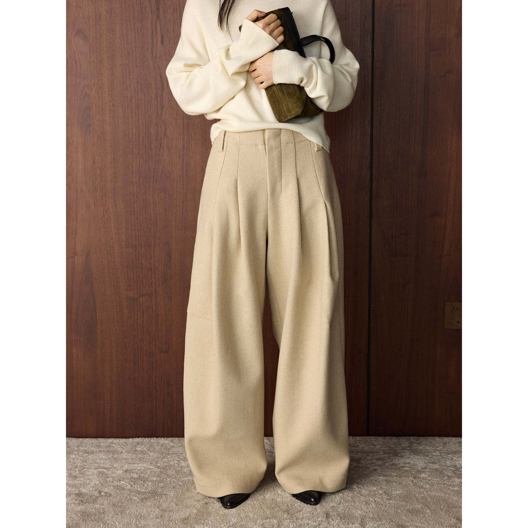 Women's High-Waisted Wool Blend Trousers with Wide Leg and Crease Amarae
