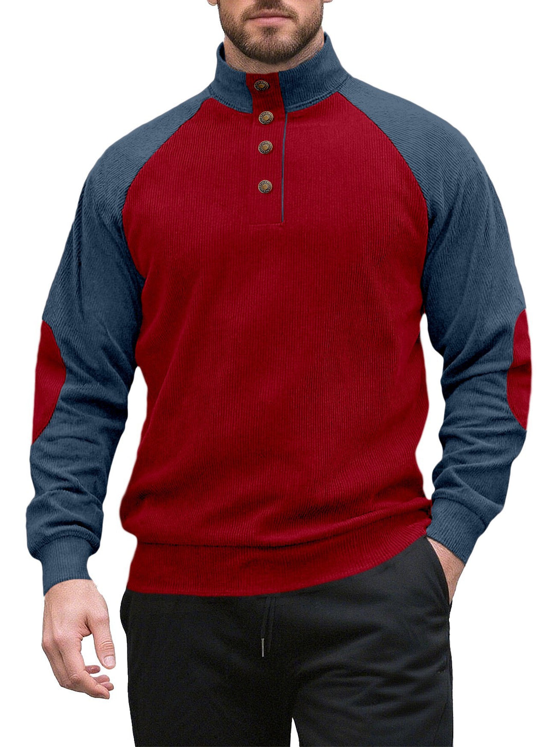Knitted sweater for men with modern high collar and button placket Lune London