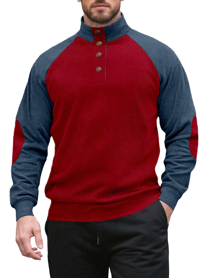 Knitted sweater for men with modern high collar and button placket Lune London