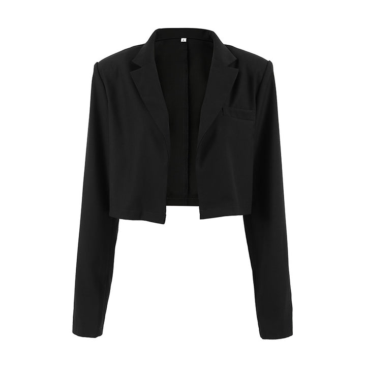 Short fitted jacket for ladies with a modern look featuring a high collar and elegant button details Lune London