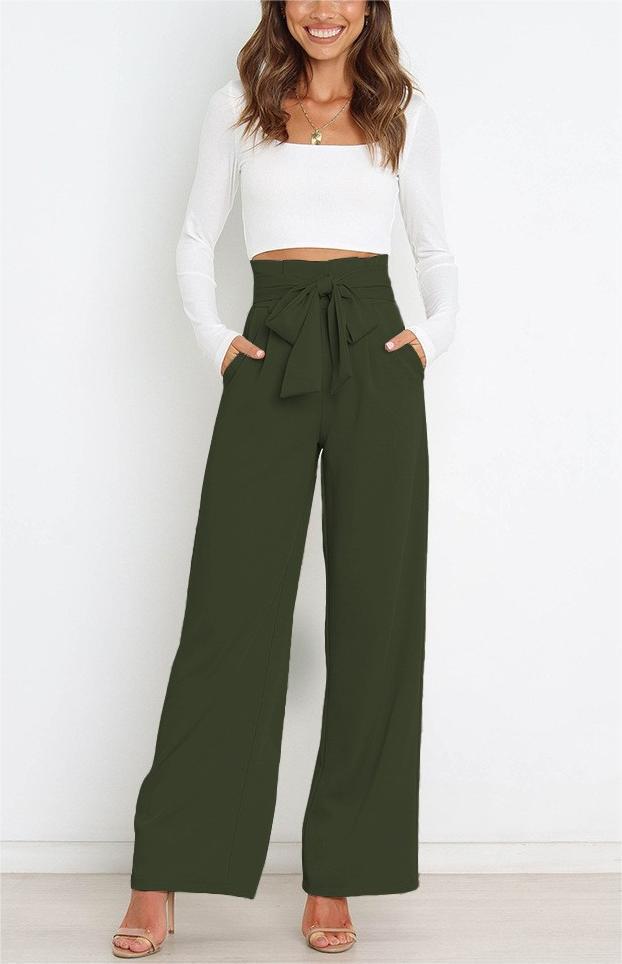 Elegant high-waisted pants for women with a tie belt and wide leg Lune London