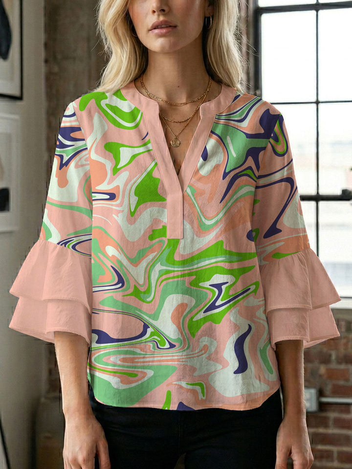 Women's blouse shirt with voluminous sleeves and creative print design Lune London