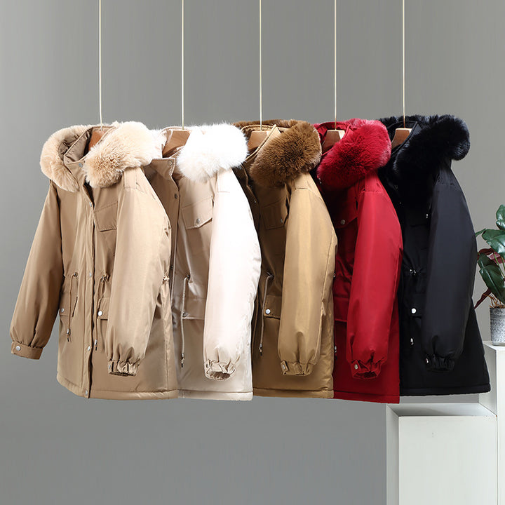 Ladies Insulated Winter Jacket with Removable Faux Fur Collar and Large Pockets Lune London