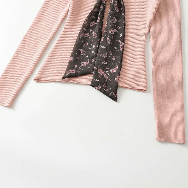 Women's fine knit pullover with threaded paisley scarf Amarae