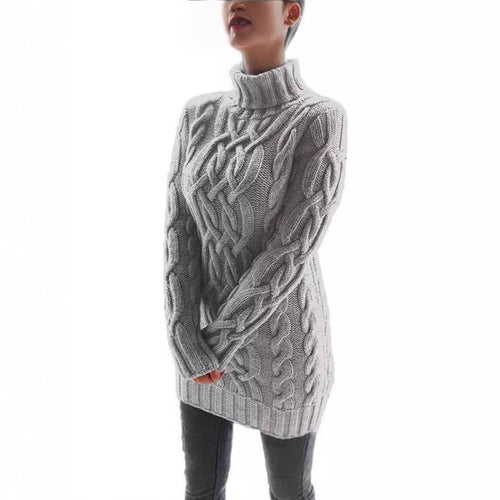 Chunky knit sweater for women with high collar and cable pattern Amarae