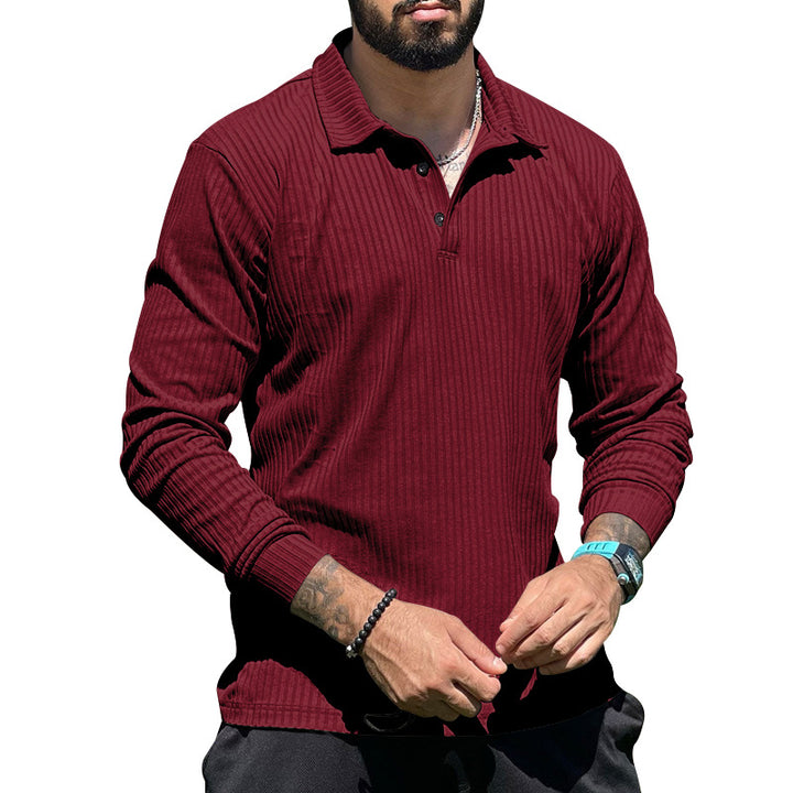 Long knit pullover for men with structured design and button placket Lune London