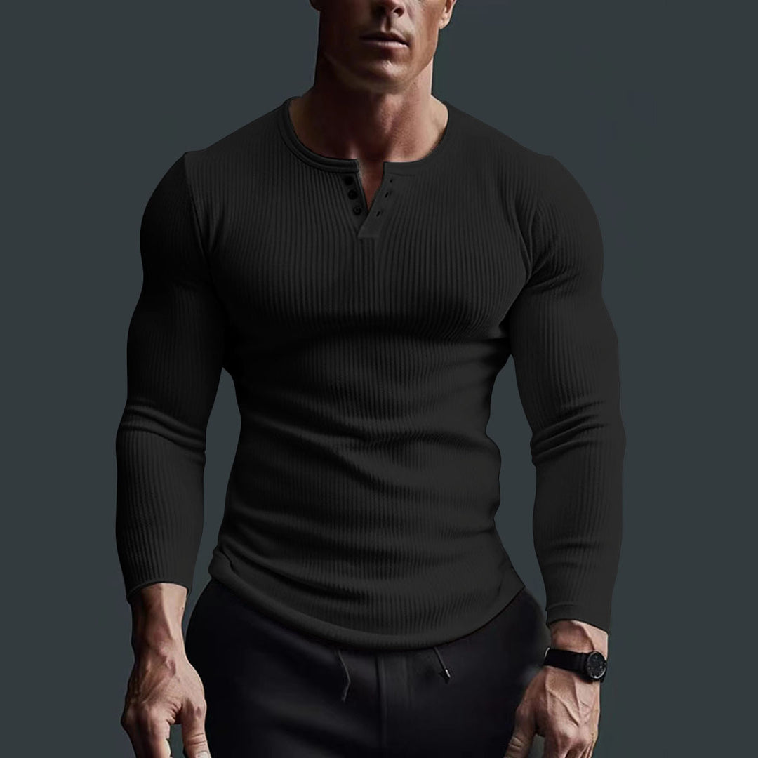 Long Sleeve Button-Up Shirt for Men with Modern Rib Design Amarae
