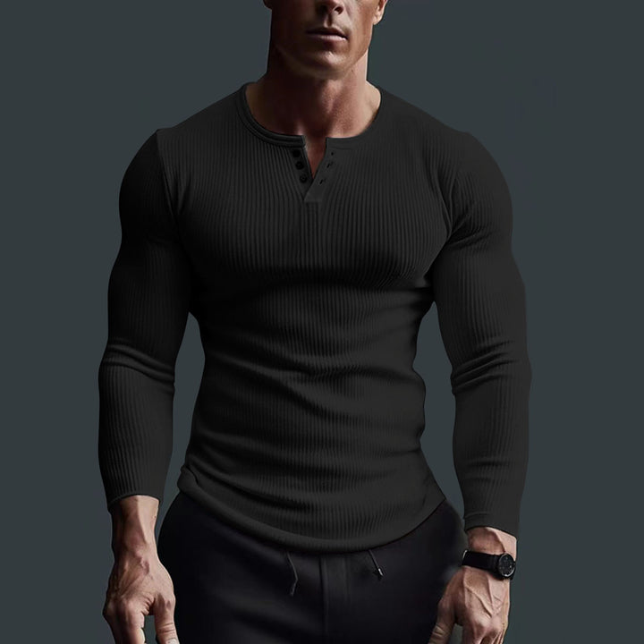 Long Sleeve Button-Up Shirt for Men with Modern Rib Design Amarae