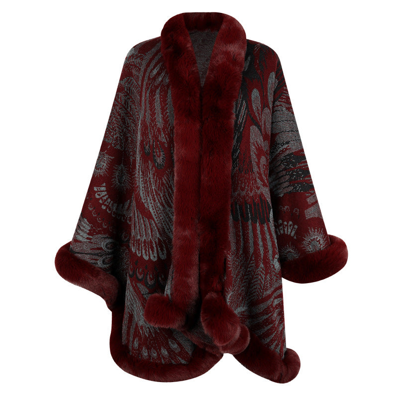 Ladies luxurious poncho with thermal protection in decorative fleece Lune London