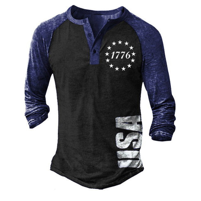Men's Long Sleeve Henley T-Shirt with Creative Print and Stylish Button Closure Lune London
