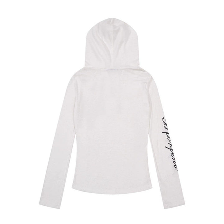 Women's Lightweight Long Sleeve Hoodie Henley Shirt with Button Placket, Hood and Music Print Amarae