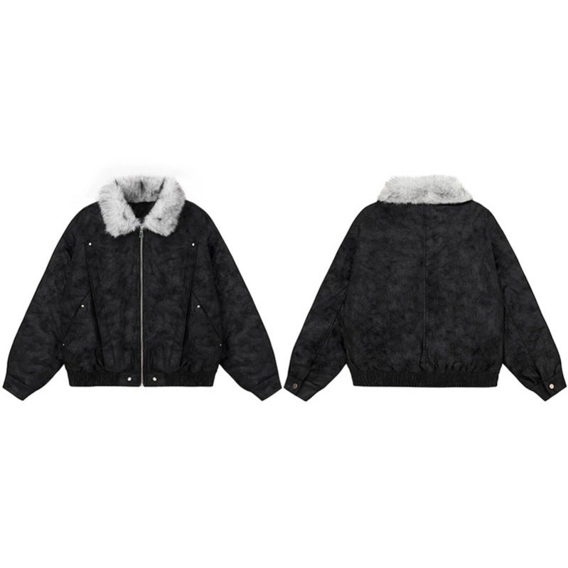 Women's Oversized Bomber Jacket with Faux Fur Collar and Elastic Hem Amarae
