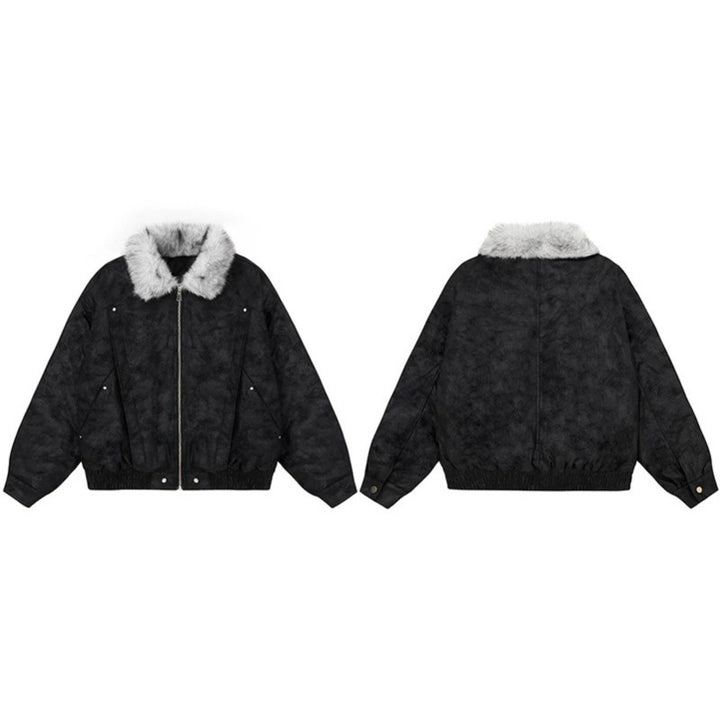 Women's Oversized Bomber Jacket with Faux Fur Collar and Elastic Hem Amarae