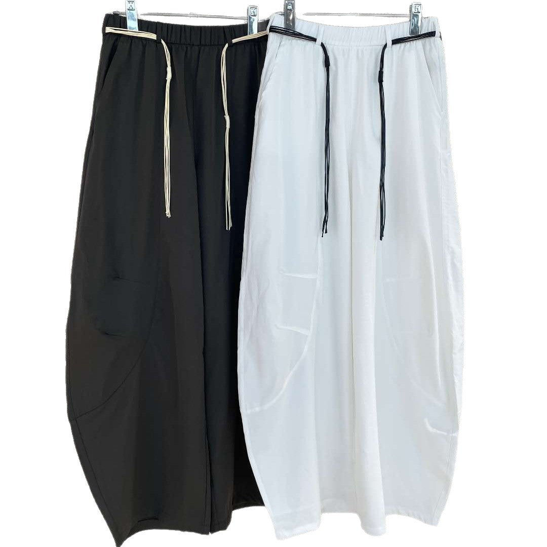 Women High-waisted wide culotte pants with elastic waistband and long contrast cords Amarae