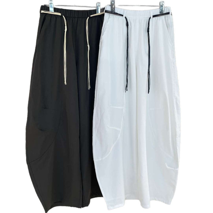 Women High-waisted wide culotte pants with elastic waistband and long contrast cords Amarae