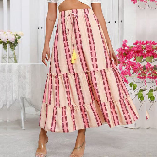 Maxi flared skirt for women with ruffle design and adjustable waist Amarae