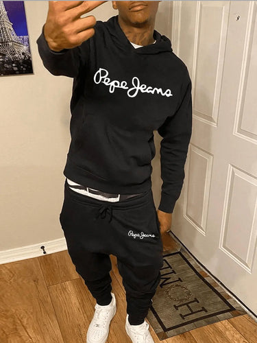 Hoodie and jogger pants for men with contemporary inscription Amarae