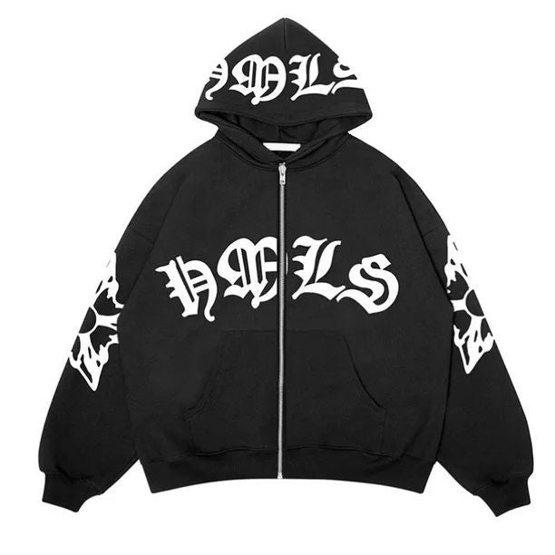 Urban hooded jacket for women with side zipper and detailed graphic print Lune London