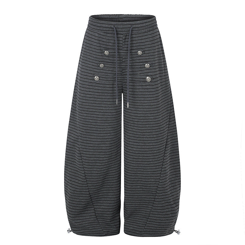 Women's Wide Palazzo Culotte Sweatpants with Drawstring Waistband and Decorative Button Placket Amarae