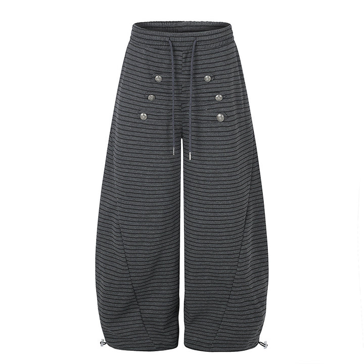Women's Wide Palazzo Culotte Sweatpants with Drawstring Waistband and Decorative Button Placket Amarae