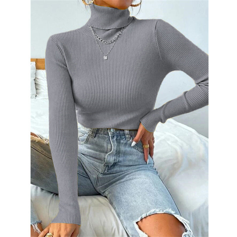 Women Elegant Turtleneck Sweater with Fine Ribbed Structure Lune London