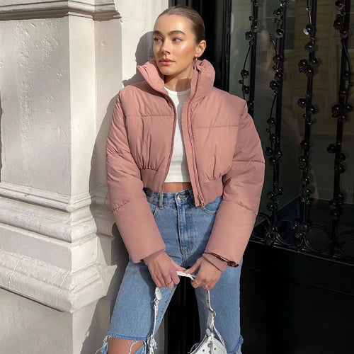 Ladies cropped down jacket with high collar and elastic waist Amarae