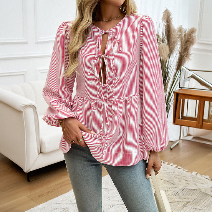Blouse for women with an elegant ruffle detail and keyhole neckline Lune London