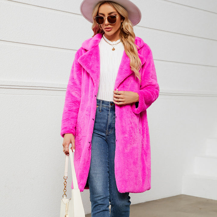 Ladies Long Plush Coat with Elegant Lapel Lune London