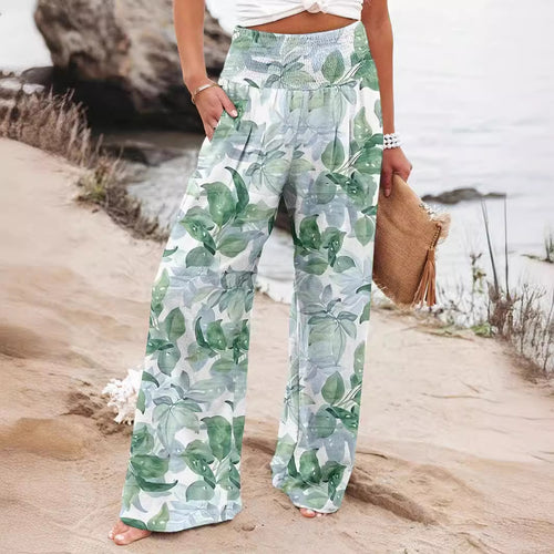 Loose summer pants for women with floral print and elastic waistband Amarae