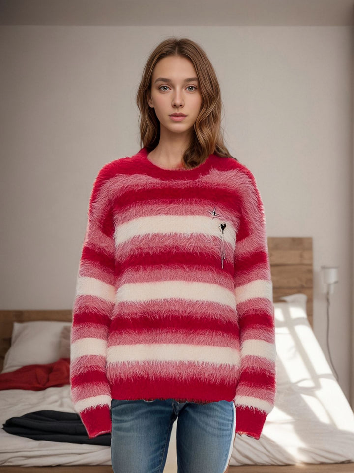 Ladies cozy knit sweater with modern stripes Lune London