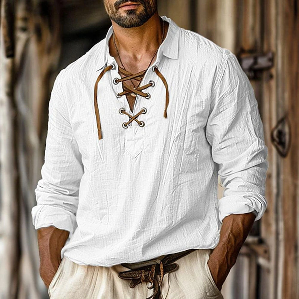 Casual long-sleeve shirt for men with stylish lacing Lune London