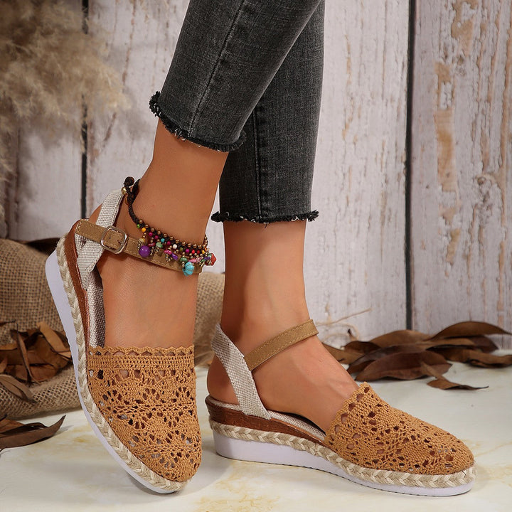 Women Elegant Espadrilles with Handcrafted Crochet Design and Adjustable Ankle Strap Lune London