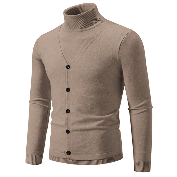 Elegant turtleneck sweater for men with front button details and fine knit texture Lune London
