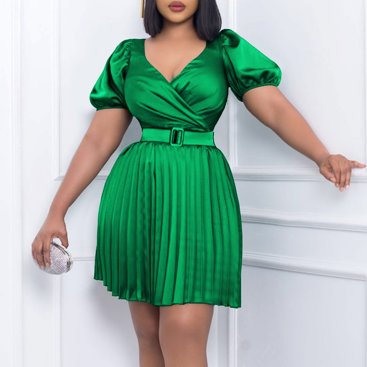Pleated dress for women with an elegant draped look and a fitted belt Lune London