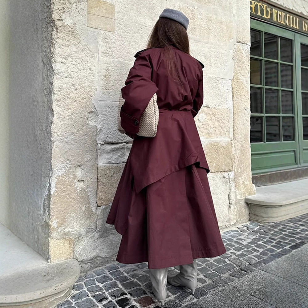 Women's Mid-Length Trench Coat with Poncho-Like Cape Overlay & Boxy Silhouette Amarae