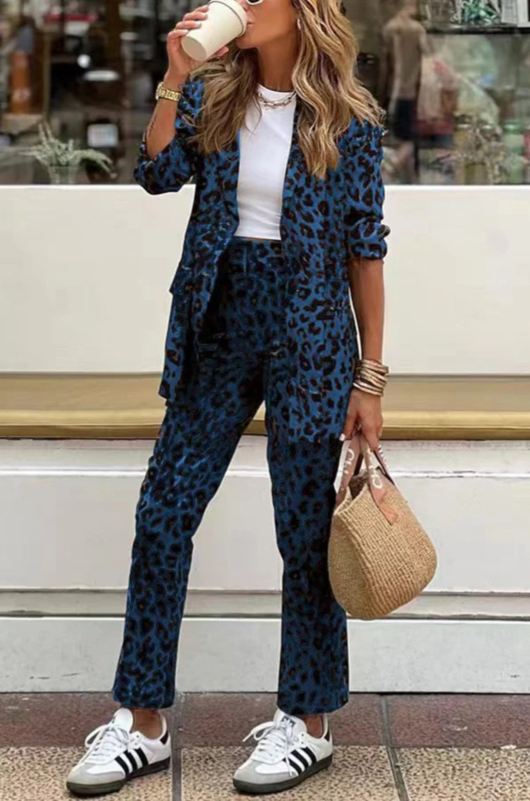 Women Elegant Leopard Print Suit Set Lune London