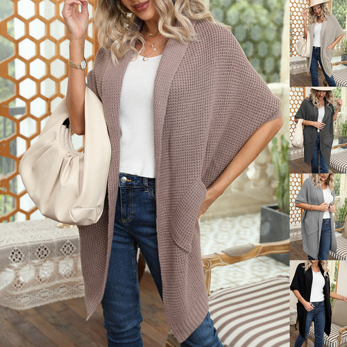 Ladies Chunky Knit Cardigan with Open Sleeves and Practical Pockets Amarae