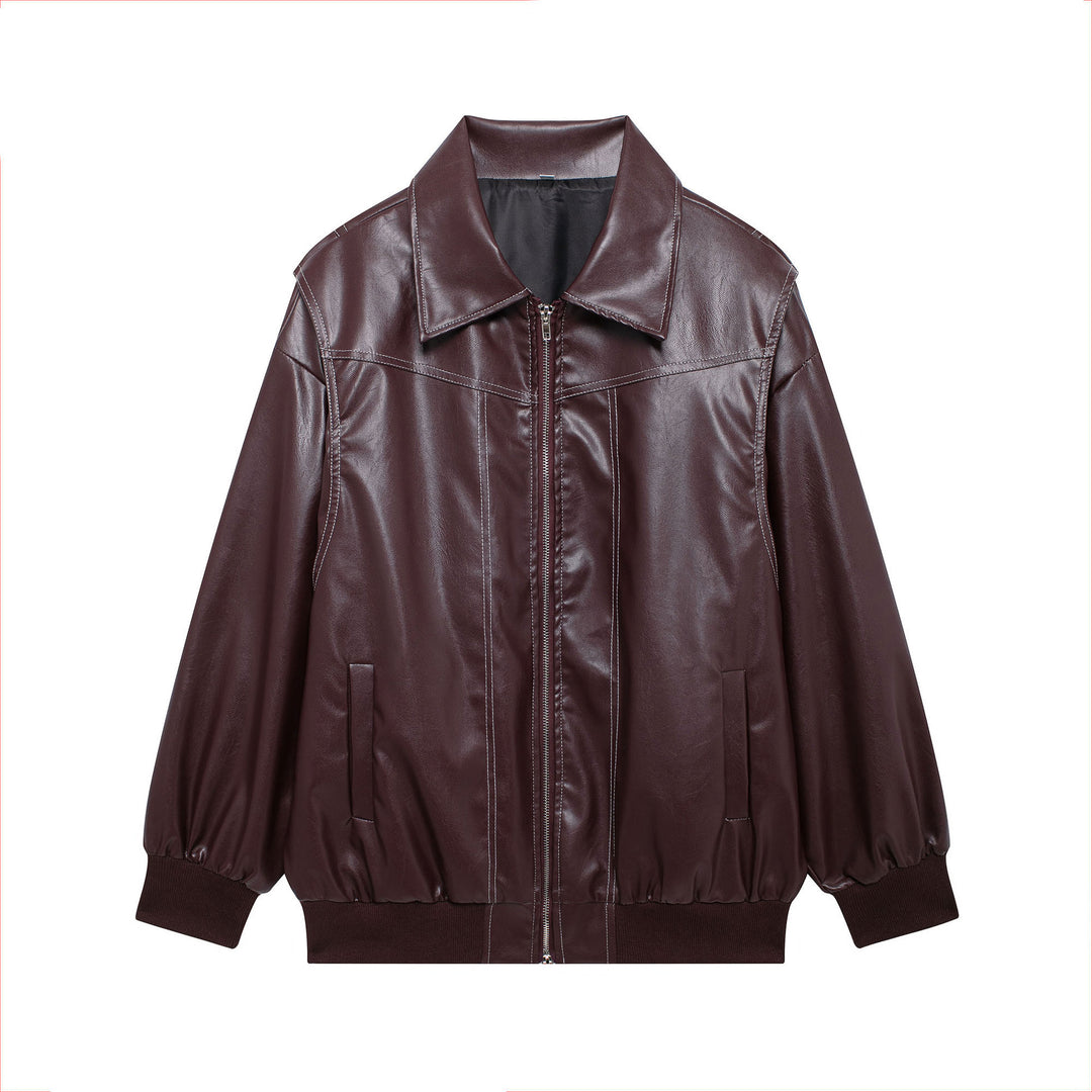 Ladies Trendy Synthetic Leather Jacket with Elastic Cuffs and Practical Pockets Lune London
