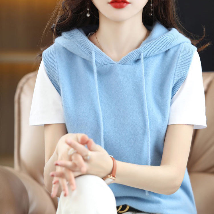 Women's hoodie with sleeveless design and elegant V-neck Lune London