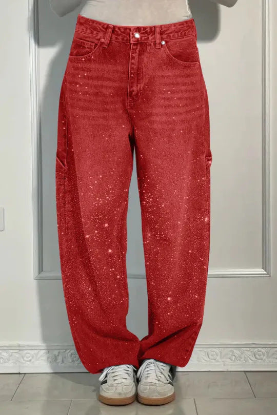 Ladies Oversized Cargo Jeans with Shimmering Detail Lune London