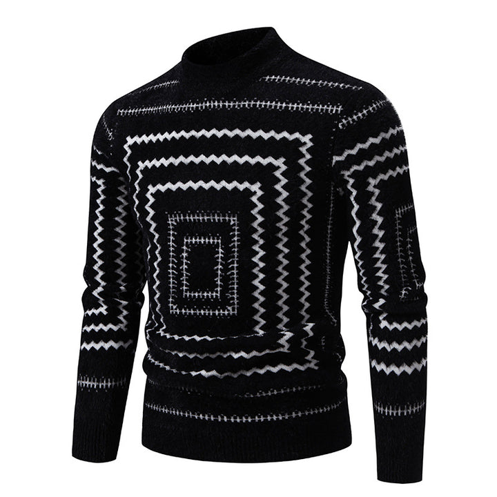 Lune London geometric pattern high collar knit sweater for women
