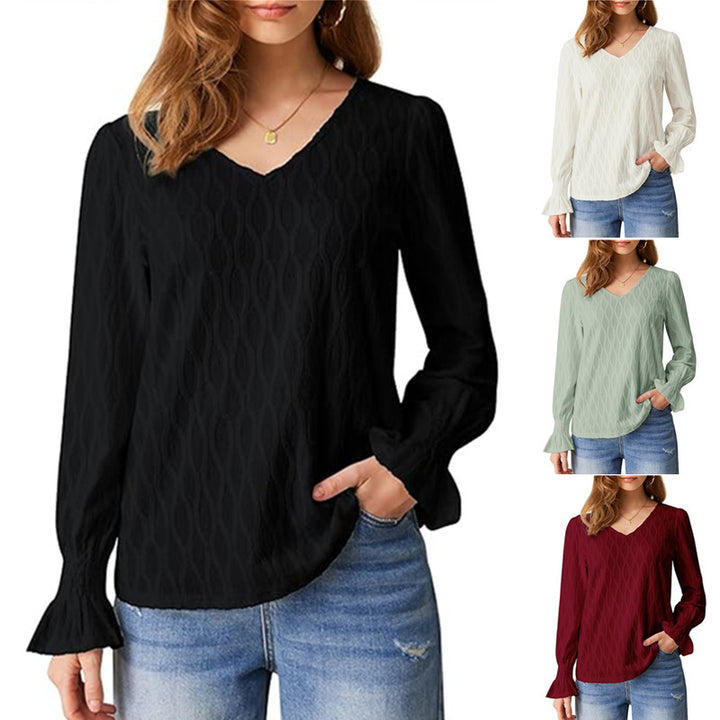 Elegant women's blouse with a V-neck and refined ruffle details Lune London