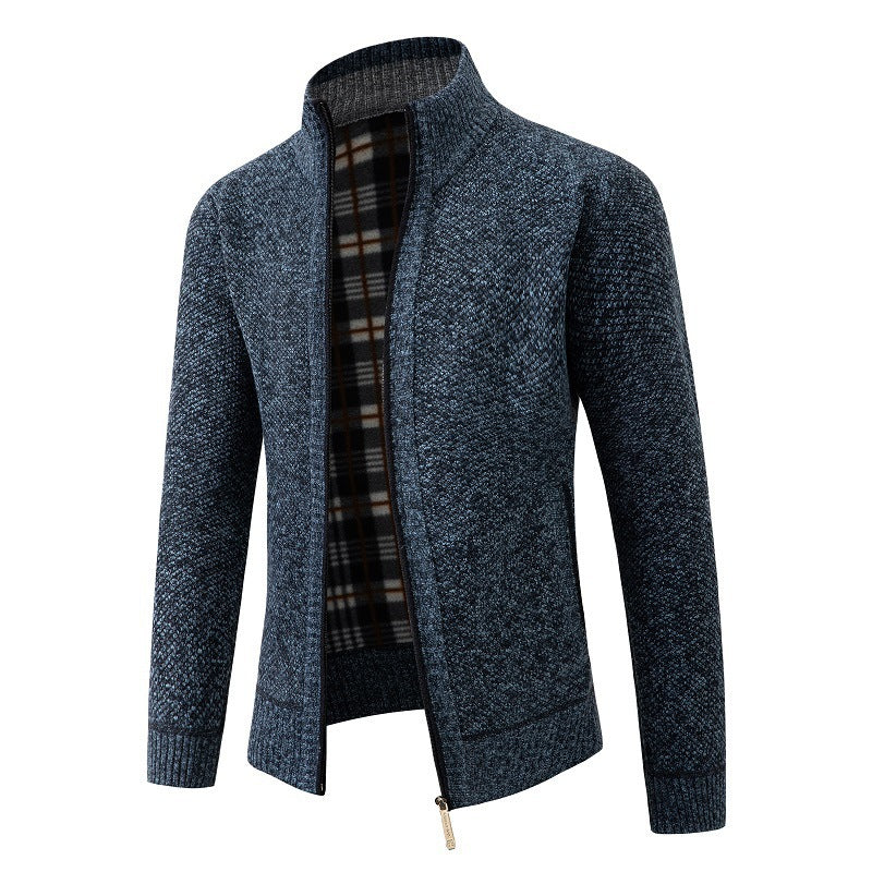 Elegant knitted jacket for men with high collar and practical zipper Lune London